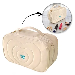 Kosmetyczka Damska Pikowana Kuferek Z Rączką 24 x 9 x 15 cm Beżowa - Kosmetyczki, organizery i kuferki - miniaturka - grafika 1