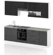 Meble kuchenne - Meble Kuchenne Nowoczesne Duża Kuchnia Marocco 2.6m Czarny Szary Połysk - miniaturka - grafika 1