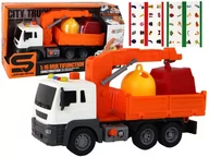 Samochody i pojazdy dla dzieci - Ciężarówka Śmieciarka Z Dźwigiem Napęd Frykcyjny Dźwięki Pomarańczowa 1:16 - miniaturka - grafika 1