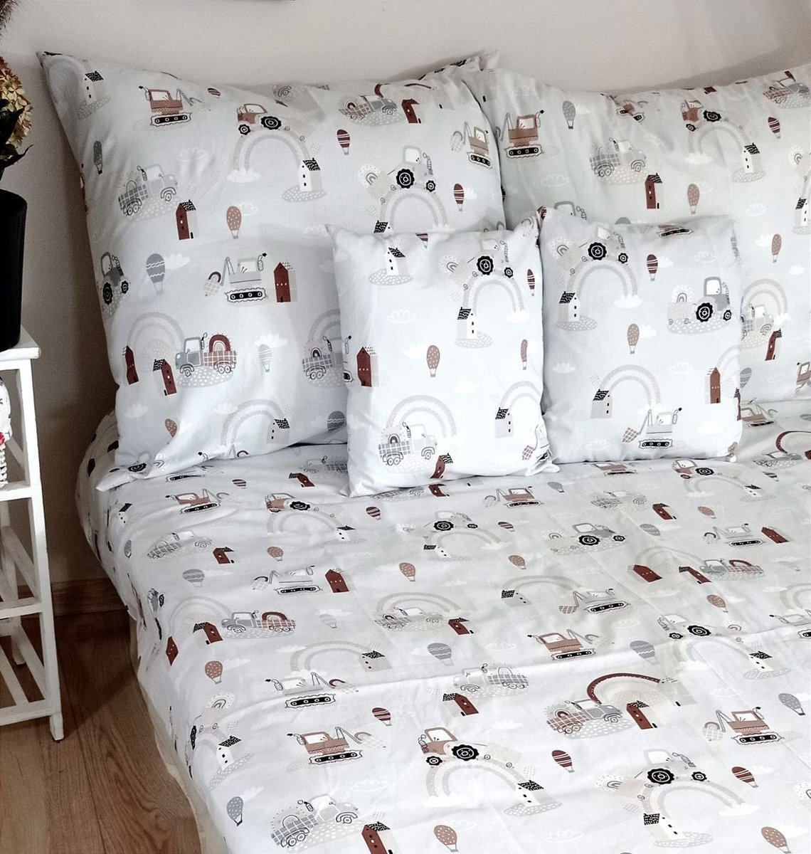 Komplet pościeli bawełnianej dla dziecka 100x160 cm - traktor szary