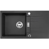 Zlewozmywaki - Brenor Zlewozmywak granitowy czarny metalik 1-komorowy z ociekaczem ATHENA - miniaturka - grafika 1