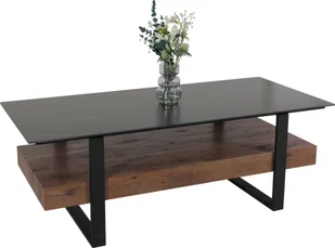 Stolik kawowy HWC-L88, stolik do salonu, półka żelazna 43x120x60cm spiekany kamień o wyglądzie marmuru czarne drewno ciemny brąz - Ławy i stoliki kawowe - miniaturka - grafika 1