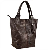 Torebki damskie - Torba worek skóra naturalna brąz czekolada wzór kwiaty Borse in Pelle - miniaturka - grafika 1