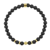 Bransolety męskie - Czarne koraliki lawy wulkanicznej i złocone charmsy męska bransoletka - Manoki - miniaturka - grafika 1