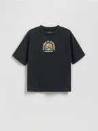 Koszulki dla chłopców - Reserved - Bawełniany t-shirt oversize - czarny - miniaturka - grafika 1