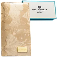 Portfele - Portfel damski slim PETERSON skóra naturalna i ekologiczna duży pionowy na suwak i magnes rozbudowany na karty beżowy modny pudełko prezentowe - miniaturka - grafika 1