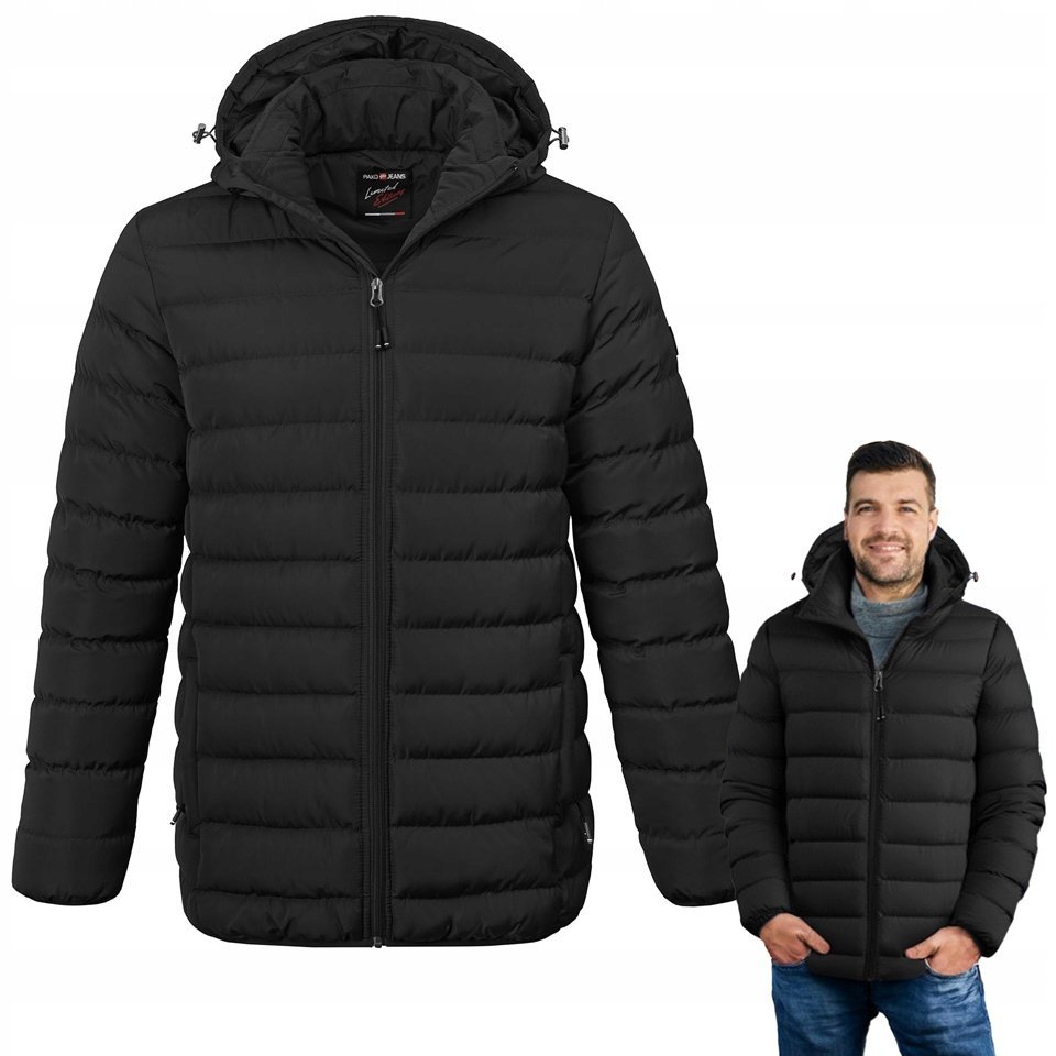 KURTKA Męska z Kapturem ZIMOWA Miejska Pikowana CZARNA Pako Jeans
