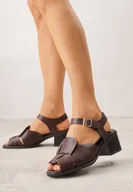 Sandały damskie - Ciemnobrązowe Sandały na Słupku z Geometryczną Cholewką Aiganele - miniaturka - grafika 1