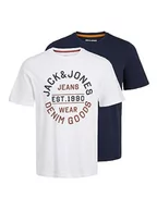 Koszulki męskie - JACK & JONES T-shirty męskie, Biały/opakowanie: biały + granatowy, L - miniaturka - grafika 1