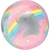 Urodziny dziecka - Balon foliowy, tęczowy jednorożec, 38x40 cm, 1 sztuka - miniaturka - grafika 1