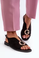 Sandały damskie - Sandały Damskie Eleganckie Z Ozdobą Eko Zamszowe Czarne S.Barski KV27-058 - Zazoo - miniaturka - grafika 1