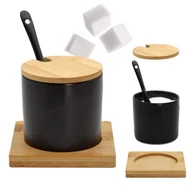 Cukiernice - CUKIERNICZKA CERAMICZNA Z BAMBUSOWĄ PODSTAWKĄ 350ML BRUNBESTE BB-4501 - miniaturka - grafika 1