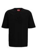 Koszulki męskie - HUGO Męski T-shirt Dleek Relaxed-Fit z bawełny z logo Stack, czarny (Black1), Medium - miniaturka - grafika 1