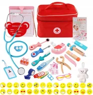 Zabawy w naśladowanie dorosłych - MAŁY DOKTOR DREWNIANY ZESTAW MAŁEGO LEKARZA DENTYSTY DLA DZIECI + naklejki - miniaturka - grafika 1