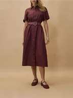 Sukienki - Reserved - Lniana sukienka midi z paskiem - ciemnobrązowy - miniaturka - grafika 1