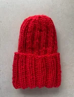 Czapki damskie - Zimowa wełniana czapka Buran 100% wełna z Peru karminowy czerwony - miniaturka - grafika 1