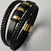 Bransolety męskie - Bransoletka męska skórzana złota Versatile - miniaturka - grafika 1