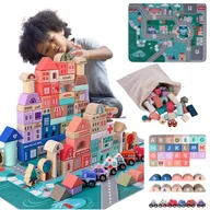Klocki - Duży Zestaw Drewniane Klocki Miasto Puzzle Auta Samochody Klocki Dle Dzieci - miniaturka - grafika 1