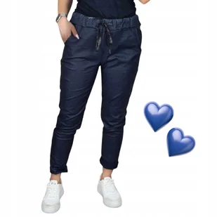 Spodnie gnieciuch lycra skóra skórki wygodna 46 48 3XL 4XL MATOWE GRANATOWE - Spodnie damskie - miniaturka - grafika 1