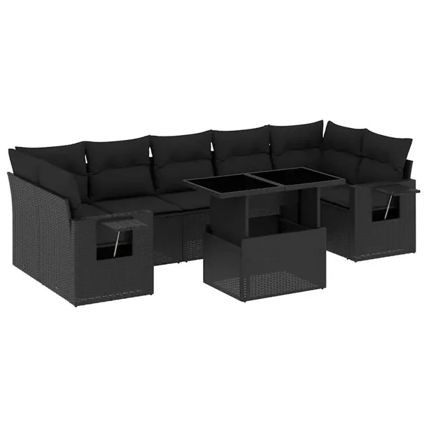 Zestaw wypoczynkowy rattanowy czarny 7+2+2+1 stół 100x55cm