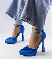 Półbuty damskie - Niebieskie czółenka na wysokim słupku Dallas-40 - miniaturka - grafika 1