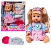 Lalki dla dziewczynek - Lalka w różowej sukience z 3 akcesoriami - mówi, śmieje się i siusia - miniaturka - grafika 1