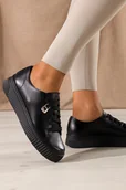 Półbuty damskie - Czarne sneakersy skórzane damskie buty sportowe na platformie z kłódką sznurowane PRODUKT POLSKI Casu 1145 - miniaturka - grafika 1