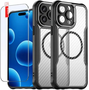 Etui do iPhone 15 Pro|do MagSafe, Czarne Matowe, Trwałe, Wzmacniane|+ Szkło - Etui i futerały do telefonów - miniaturka - grafika 1