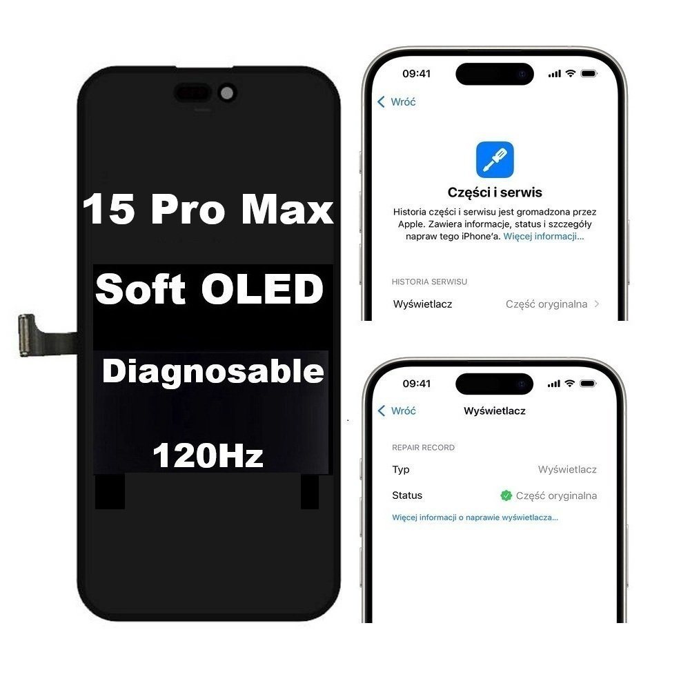 Wyświetlacz LCD Diagnosable ekran dotyk digitizer programowalny z możliwością przypisania jako oryginał do Apple iPhone 15 Pro Max (Soft OLED 120Hz)