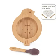 Zestawy naczyń dla dzieci - Drewniana miseczka z przyssawką i łyżeczką w zestawie do karmienia metodą BLW ECO-friendly - Ptaszek - miniaturka - grafika 1