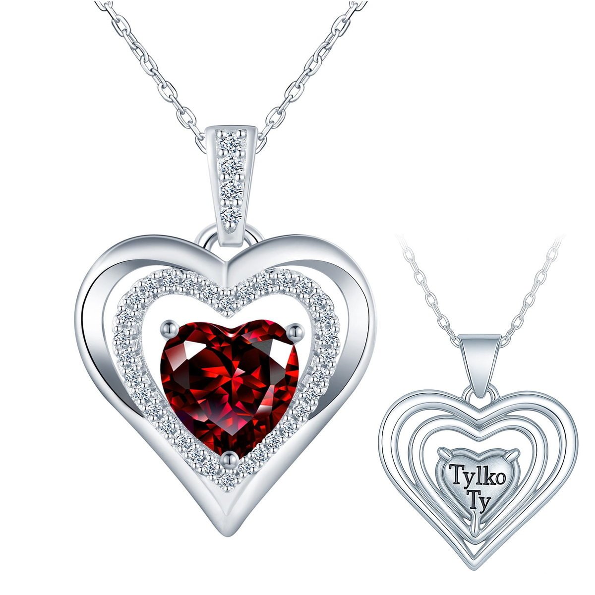 Modny Srebrny Naszyjnik TYLKO TY Serce Wisiorek 925 Prezent Dla Kobiety Mamy Dziewczyny Walentynki Święta Imieniny Urodziny