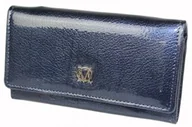 Portfele - Portfel Damski MARCO (PL) 16 cm Suwak Wewnątrz Skóra Naturalna GRANATOWY LAKIEROWANY PD-08 16 x 9 x 3 [cm] - miniaturka - grafika 1