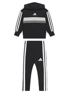 Legginsy - adidas Komplet bluza i legginsy Seasonal Essentials Tiberio 3-Stripes JI6218 Czarny Slim Fit - miniaturka - grafika 1