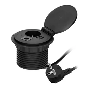 Orno Gniazdo blatowe Z INDUKCJĄ i USB czarne - Przedłużacze i rozgałęźniki - miniaturka - grafika 1