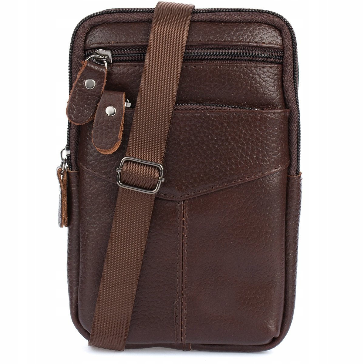 Saszetka męska do paska na ramię telefon portfel skórzana pojemna C. Brąz