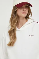 Bluzy damskie - Pepe Jeans bluza bawełniana Bibi damska kolor beżowy z kapturem z nadrukiem - miniaturka - grafika 1