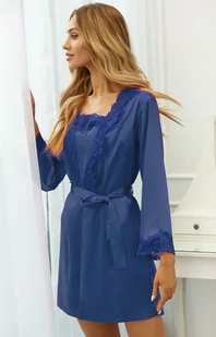 Jacqueline Navy Blue LC 90249 satynowy niebieski trzyczęściowy komplet, Kolor niebieski, Rozmiar L/XL, LivCo Corsetti Fashion - Primodo.com - Piżamy damskie - miniaturka - grafika 1