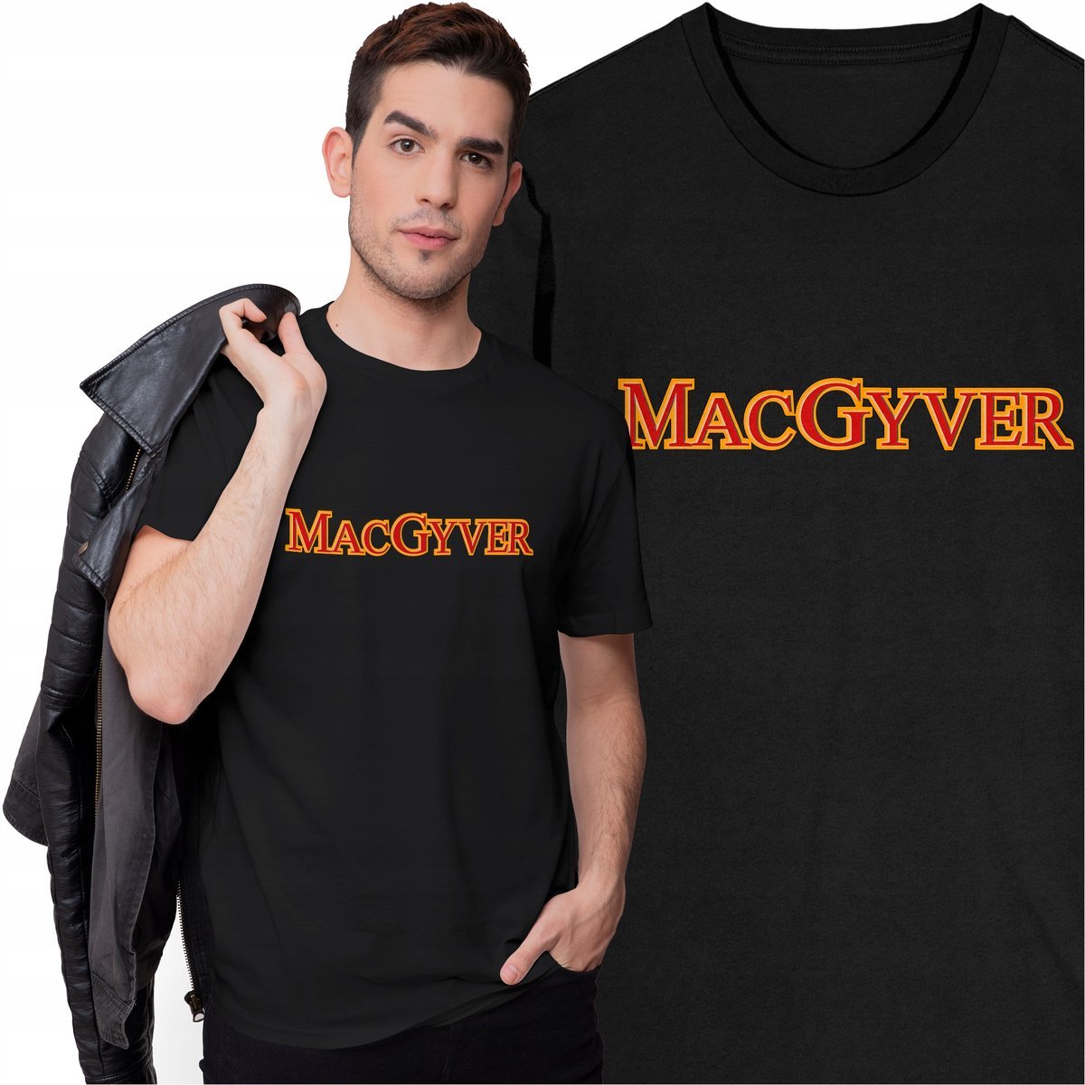 Koszulka Męska z Nadrukiem MacGyver Retro Serial Telewizja Nostalgia