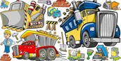 Naklejki na ścianę - Naklejki ścienne dla dzieci BUDOWA, Mały Budowniczy 2, spychacz, wywrotka, 200x100 cm - miniaturka - grafika 1