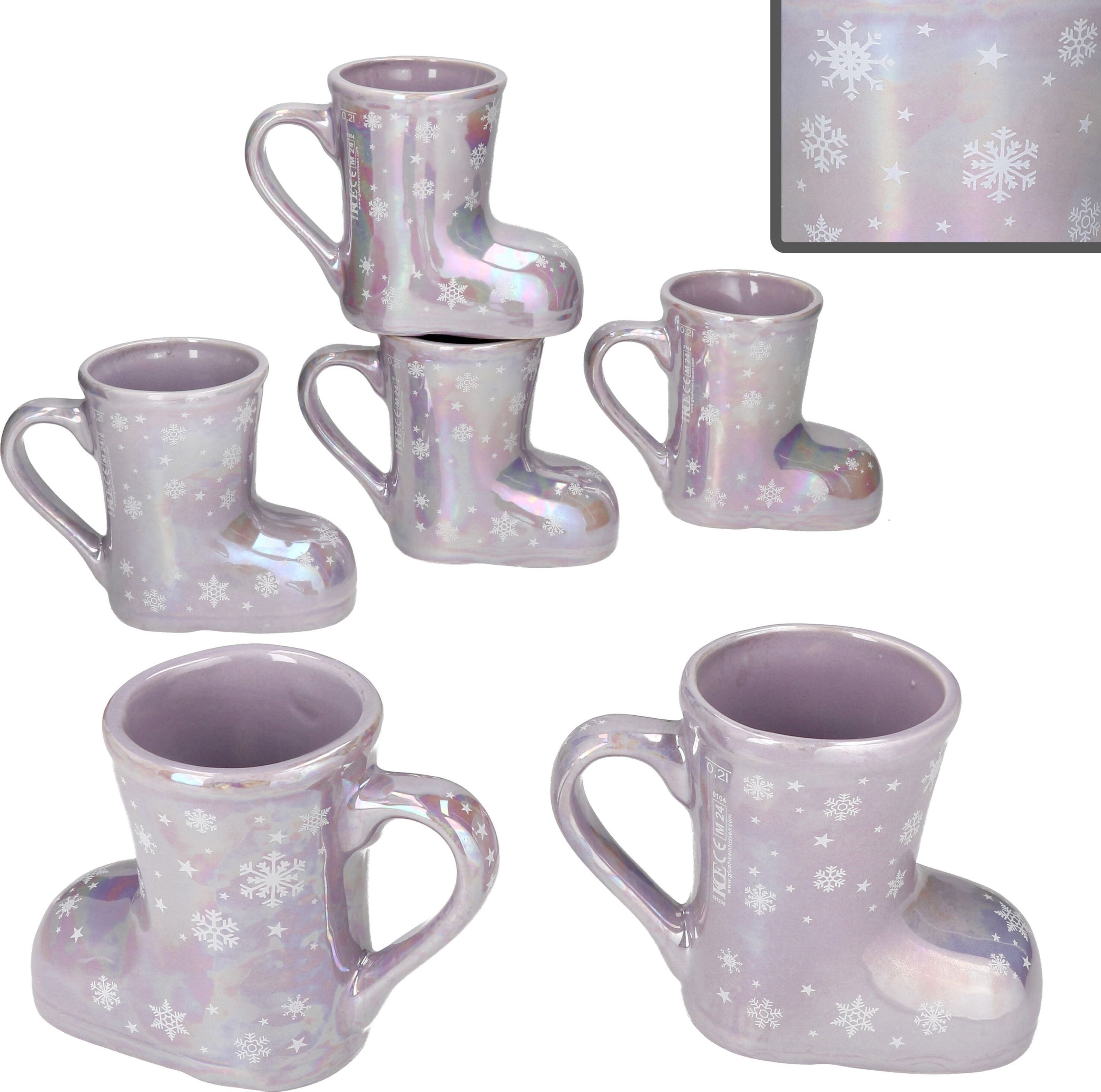 6x kubek ceramiczny z motywem świątecznym w kolorze fioletowym i grzanym winem o pojemności 200 ml