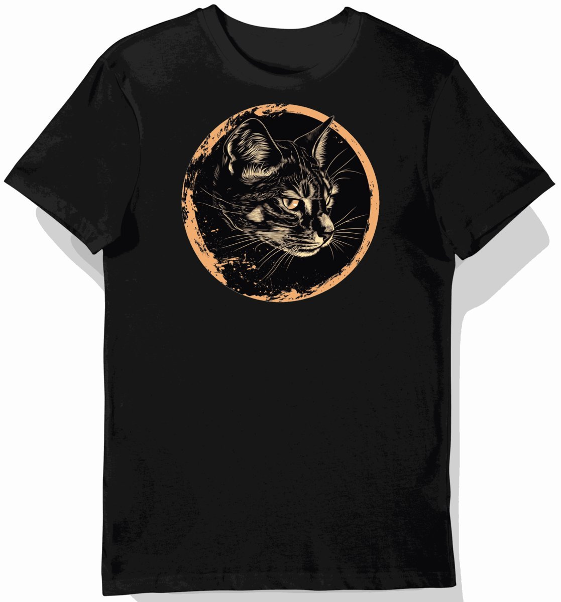 Koszulka męska czarna z motywem eleganckiego kota w chłodnym blasku L