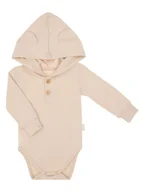 Body dla niemowląt - Chłopięce body na długi rękaw z kapturem beżowe Nicol,r.86 - miniaturka - grafika 1