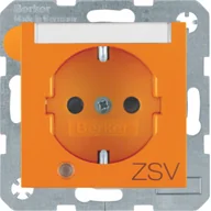 Gniazdka elektryczne - B.Kwadrat Berker Gniazdo SCHUKO z uziemieniem, diodą kontrolną LED i polem opisowym, nadruk "ZSV", pomarańczowy, połysk - miniaturka - grafika 1