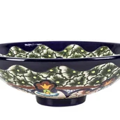 Umywalki - Meksykańska ceramiczna umywalka nablatowa z reliefem Juanetta Prima – okrągła umywalka łazienkowa 44 x 13,5 cm Umywalka z motywami Talavera - miniaturka - grafika 1