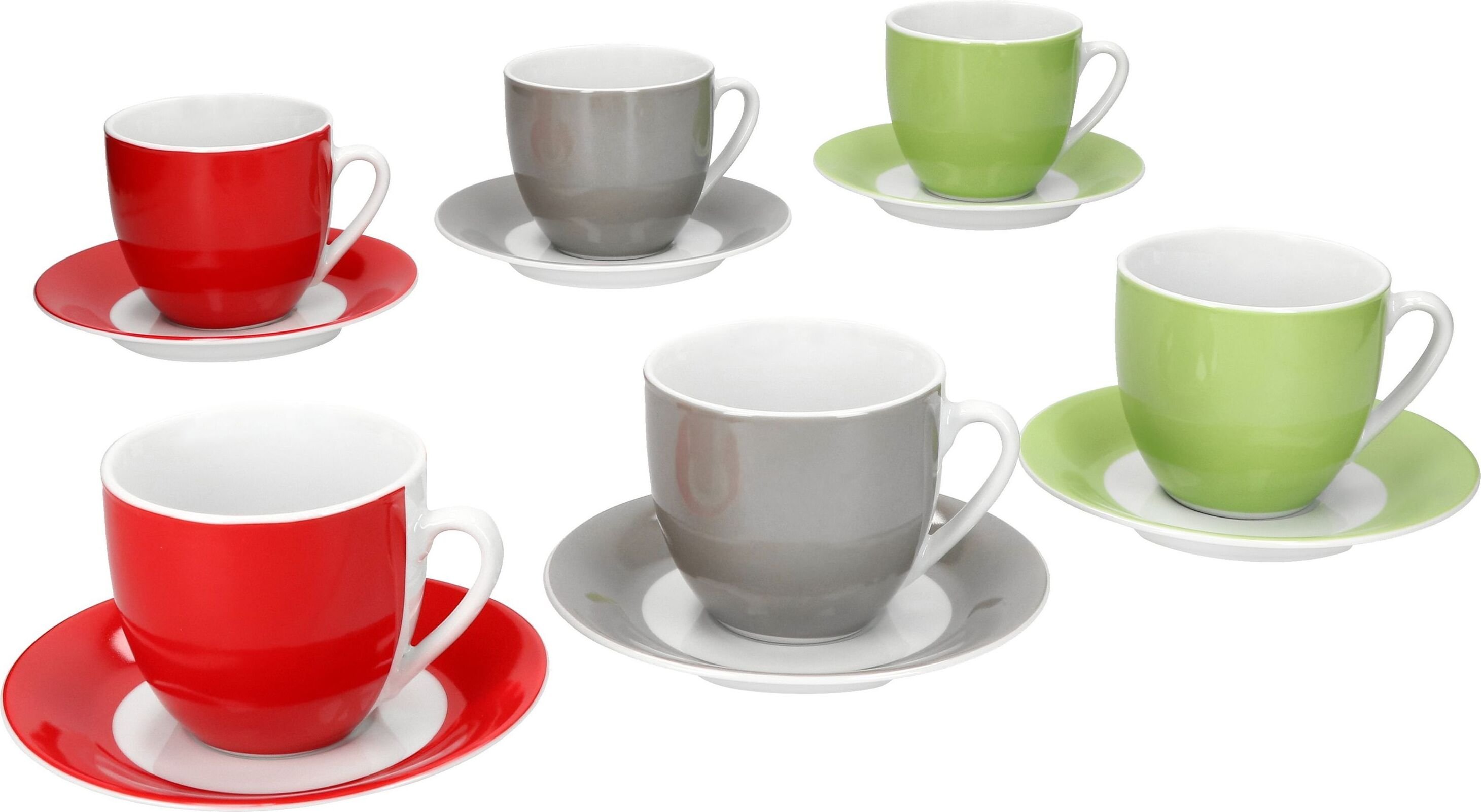 6x Variant Trio kubki do kawy 350ml kubki porcelanowe 6 osób herbata zielona czerwona szara