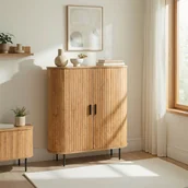 Komody - Komoda Wysoka Rozsuwana TRISH 100 cm Dąb Dwudrzwiowa Ryflowana Nowoczesna - miniaturka - grafika 1