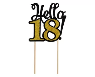 Godan Topper na tort Hello 18! złoto-czarny z brokatem - 1 szt. PF-DP18 - Urodziny dla dorosłych - miniaturka - grafika 1