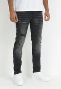 Spodnie męskie - Czarne Jeansy Skinny Zdobione Przetarciami Dalida - miniaturka - grafika 1