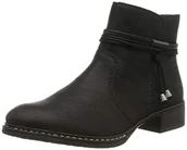 Botki damskie - Rieker Botki – czarne syntetyczne, rozmiar 36 EU, Czarny czarny 00 00, 42 EU - miniaturka - grafika 1