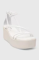 Sandały damskie - Calvin Klein sandały skórzane WEDGE SANDAL 30 LTH damskie kolor biały na platformie HW0HW01949 - miniaturka - grafika 1
